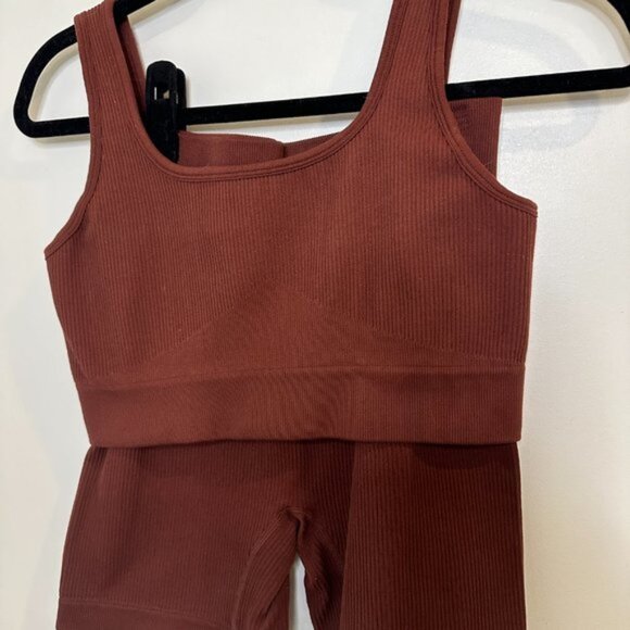 Workout Sets for Women 2 Piece Seamless Ribbed Crop Tank High Waist Shorts Yoga - Picture 4 of 5